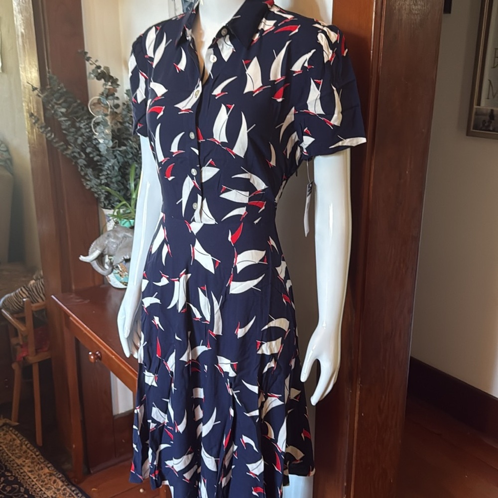NWT chaps size M nautical inspired flow, Navy Blue Patterned Women's Dress